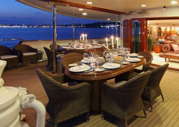 Classic Motor Yacht Sherakhan Aft Dining