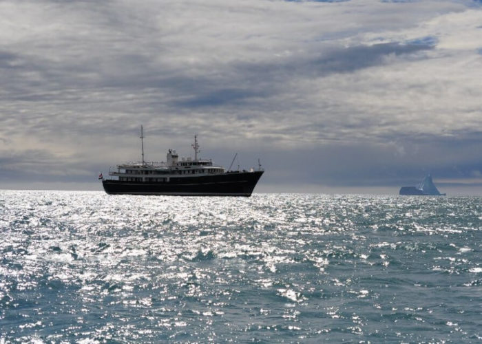 Classic Motor Yacht Sherakhan At Anchor Near Ice