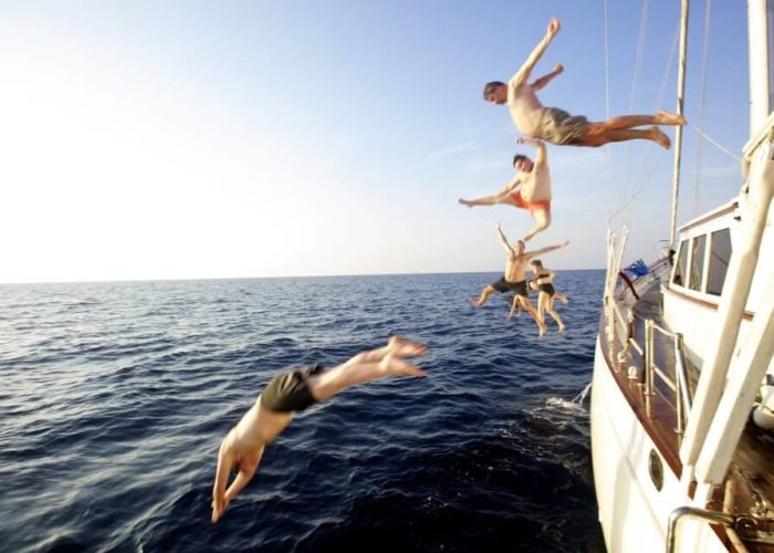 Classic Sailing Yacht Meta IV Diving Into Water