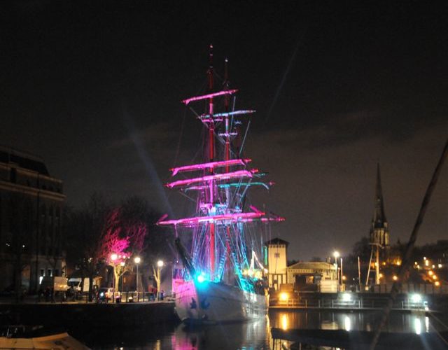 Tall Ship Kaskelot Lit Up