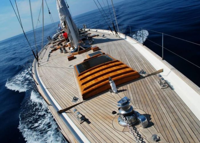 Classic Sailing Yacht Whitefin Foredeck Looking Aft