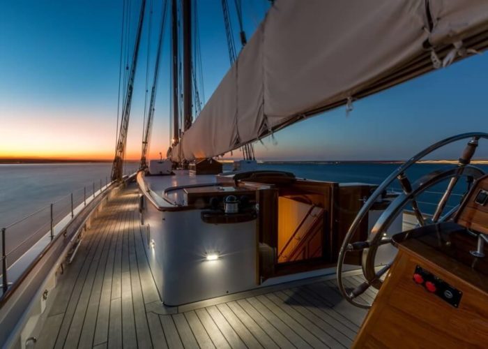 Classic Sailing Yacht Columbia Deck At Night