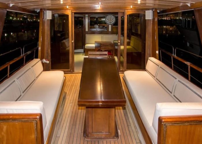 Classic Motor Yacht Amanda Aft Deck At Night