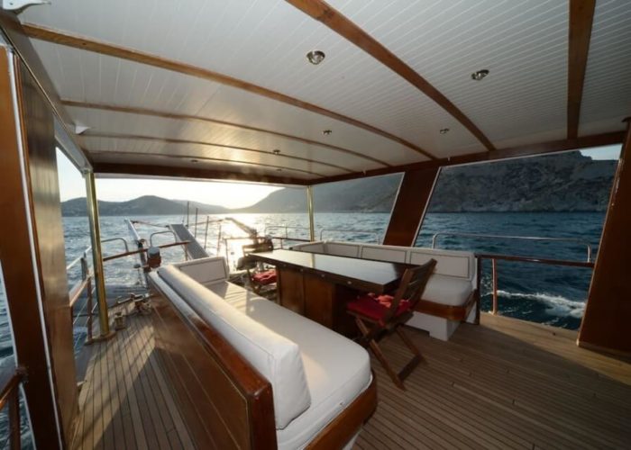 Classic Motor Yacht Amanda Aft Deck Day