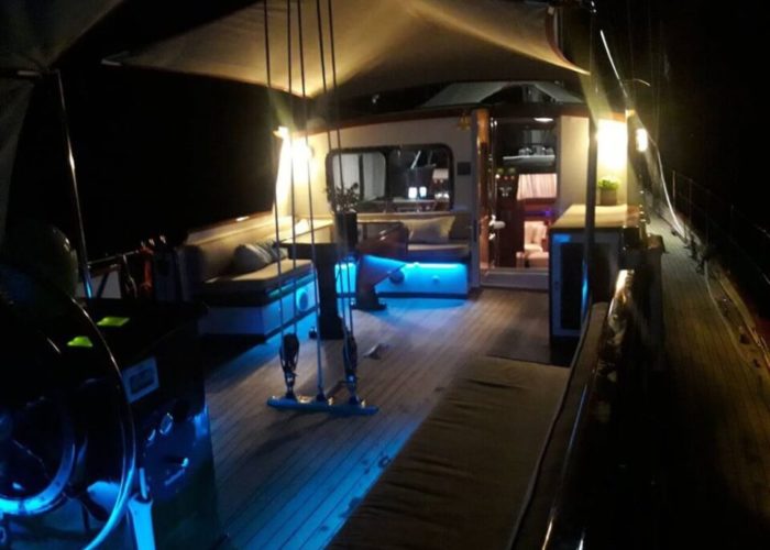 Classic Sailing Yacht Lamadine Aft Deck At Night