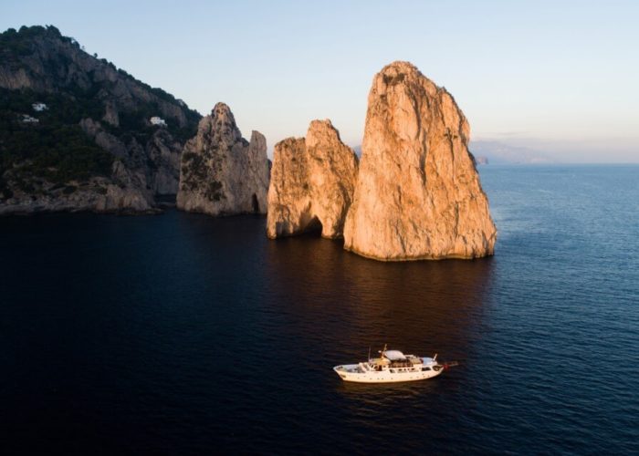 Classic Motor Yacht Entrancer Aerial View