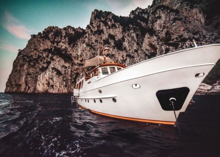 Classic Motor Yacht Entrancer Anchored